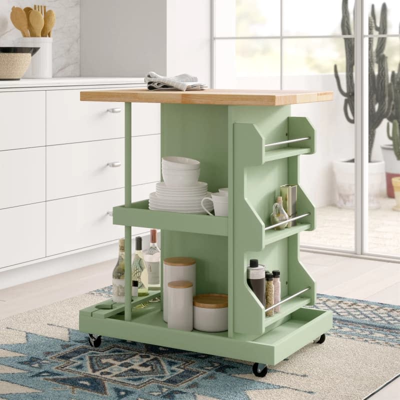 Diaz Rolling Kitchen Cart with Solid Wood Top