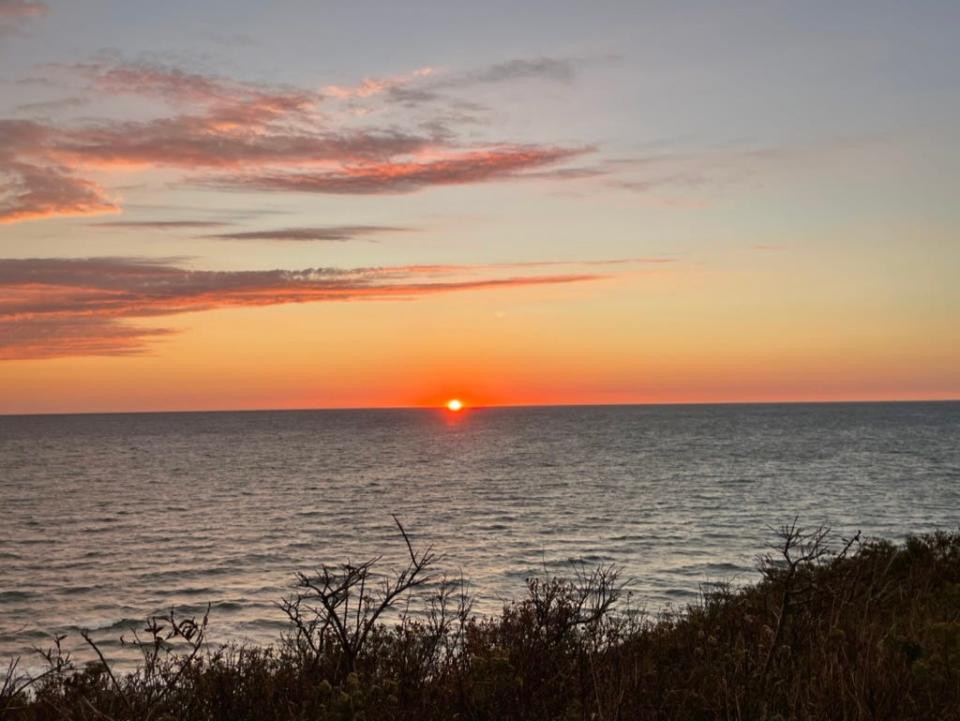 sunset at the lookout point in Aquinnah, the western end of the island.