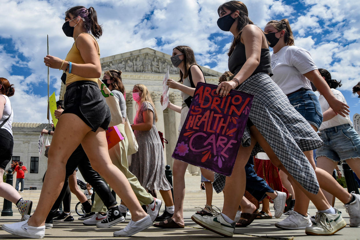 Demonstrators outside the U.S. Supreme Court in Washington, D.C., days after the justices declined to block a near-total ban on abortion in Texas, Sept. 4, 2021.