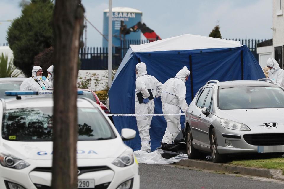 Crime scene: Forensics officers at the scene in Dublin: PA