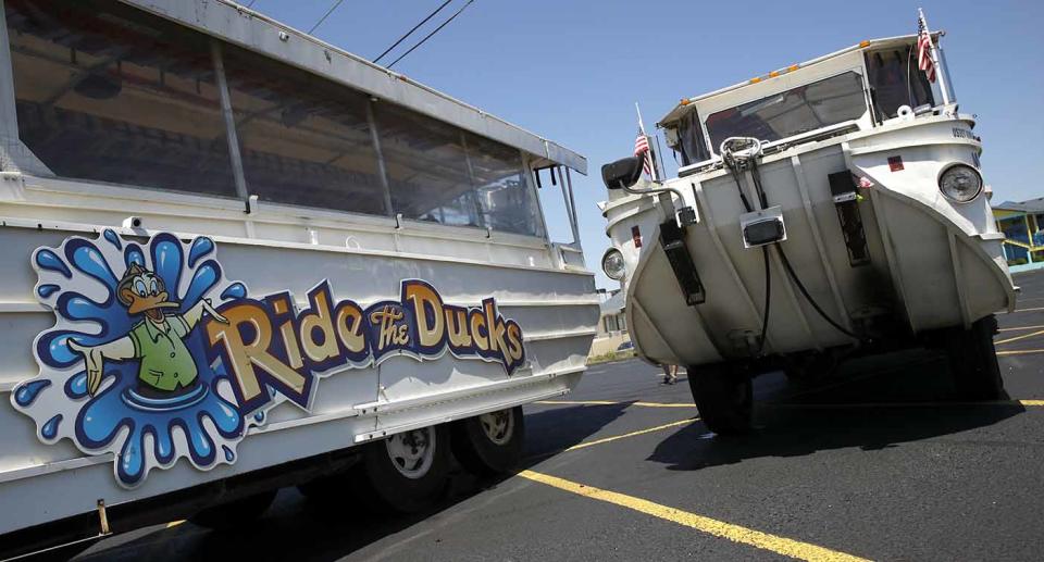 Duck boats sit idle in the parking lot of Ride the Ducks on Saturday. Source: AP Photo via AAP