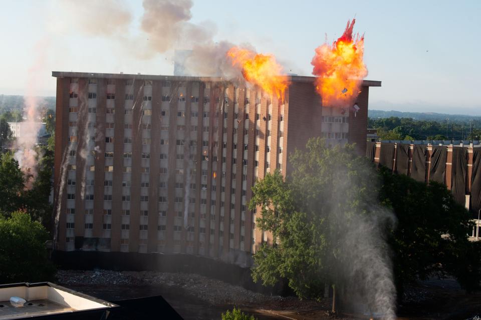 July 04, 2022; Tuscaloosa, AL, USA; The D.H. Griffin Wrecking crew imploded the old Julia Tutwiler residence hall on the campus of the University of Alabama Monday morning. Gary Cosby Jr.-The Tuscaloosa News