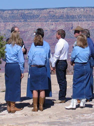 <div class="caption-credit"> Photo by: Martin Griffiths via Flickr</div>The Grand Canyon's soaring sights are pretty romantic, but these Western-inspired duds are a bit much for us. This party really went for a theme with funky, all-denim outfits and matching cowboy boots.