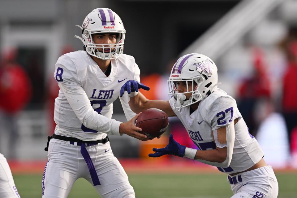 Corner Canyon and Lehi play in high school football semifinal action at Rice-Eccles Stadium in Salt Lake City on Friday, Nov. 10, 2023. | Scott G Winterton, Deseret News