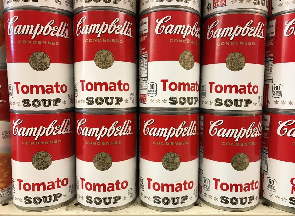 campbells soup cans Tins of Campbell's Tomato Soup are seen on a supermarket shelf in Seattle, Washington, U.S. February 10, 2017. REUTERS/Chris Helgren