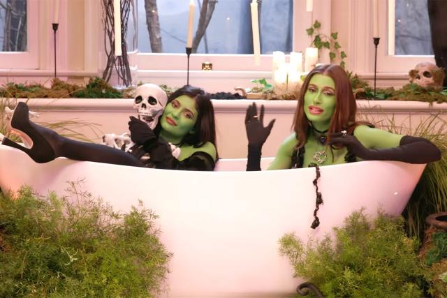 Kylie Jenner & Hailey Bieber Dress As Witches With Green Body Paint For  Early Halloween Fun