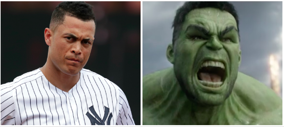 Giancarlo Stanton is definitely The Hulk. (Photos via AP and Marvel Studios)