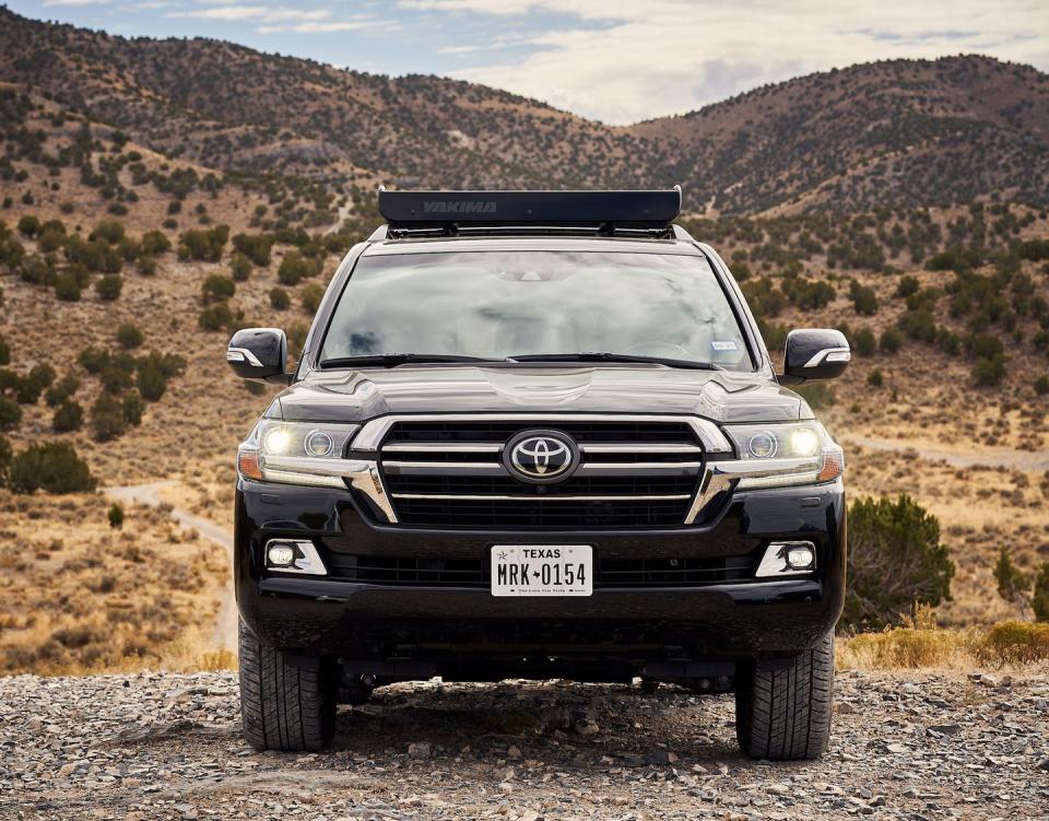 <p>Starting on the outside, quite a few things have changed from the standard Land Cruiser. The Heritage Edition replaces the chrome trim on the front grille and the fog lights with darkened chrome. The headlights get a dark housing, and the side-view mirrors are exclusively black with dark chrome detail. The no-chrome look gives the special edition a distinct and sophisticated appearance.</p>