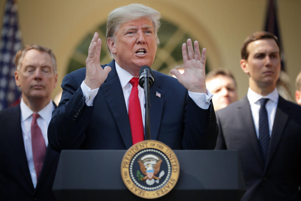 U.S. President Donald Trump speaks during a press conference to discuss a revised U.S. trade agreement with Mexico and Canada in the Rose Garden of the White House on October 1. (Chip Somodevilla/Getty Images)
