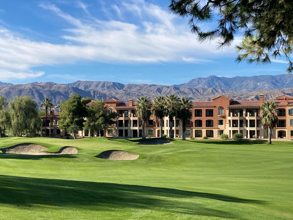 The Marriott Shadow Ridge condominium units framed by the San Jacinto Mountains.