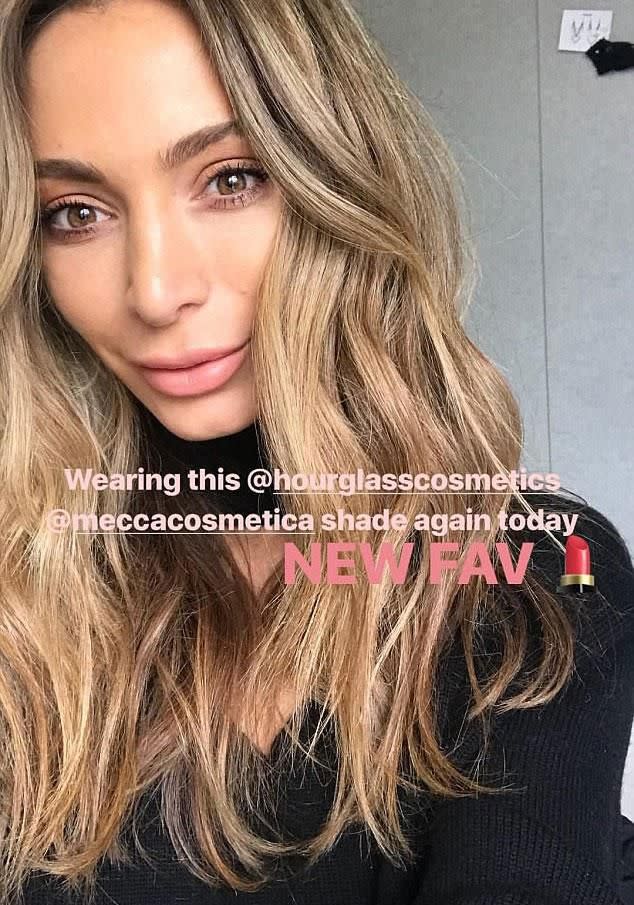 The fashionista had already confirmed she and Jimmy wouldn't be able to make it, and on the day of the awards, shared an Instagram story snap of her favourite lipstick shade. Source: Instagram