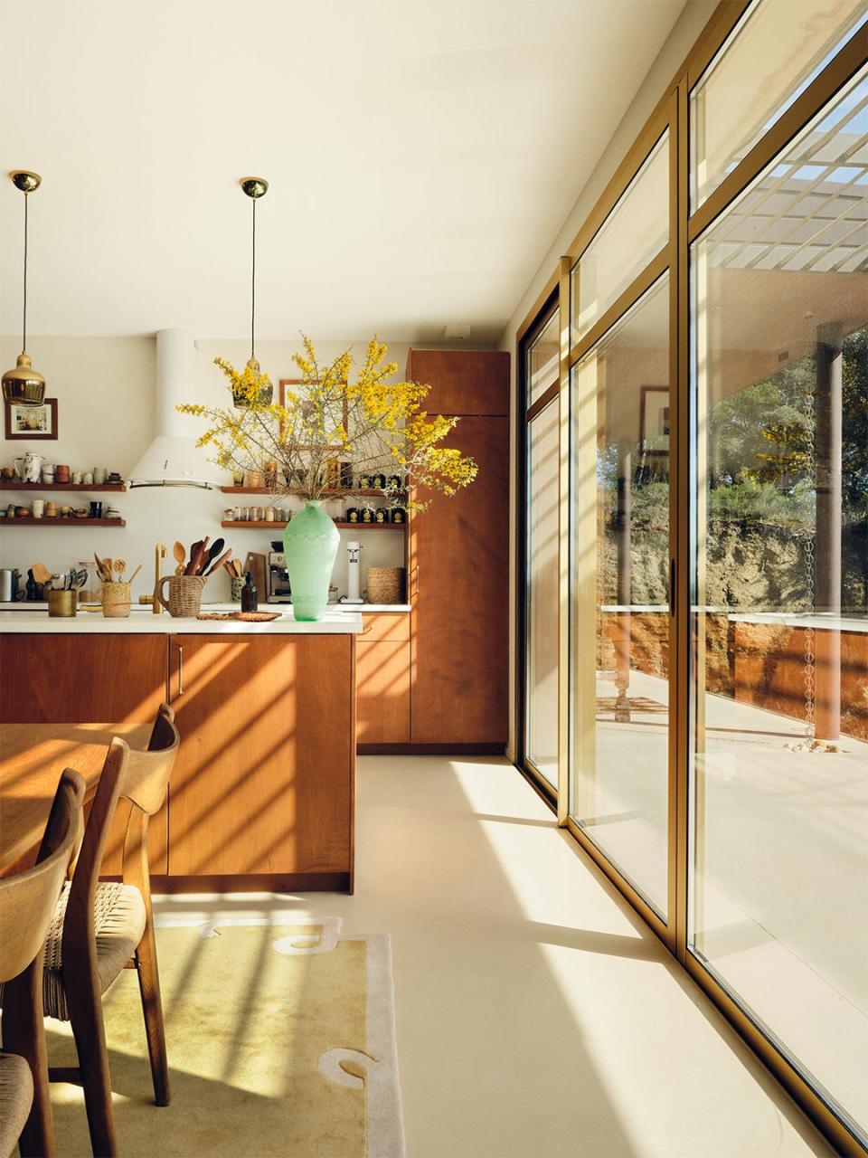 wood kitchen near sliding door