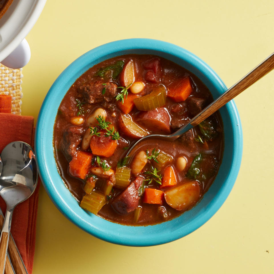 Slow-Cooker Beef Stew with Garlic, Herbs & Cannellini Beans