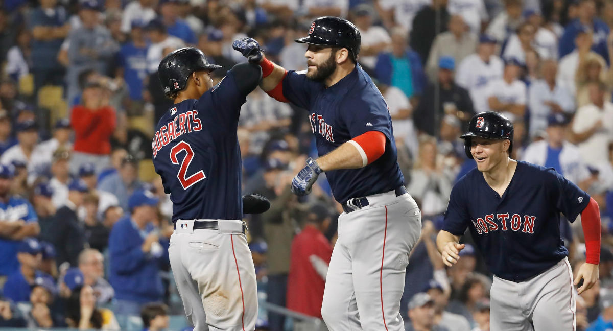 Boston Red Sox left fielder Brock Holt hits a home run in the sixth News  Photo - Getty Images