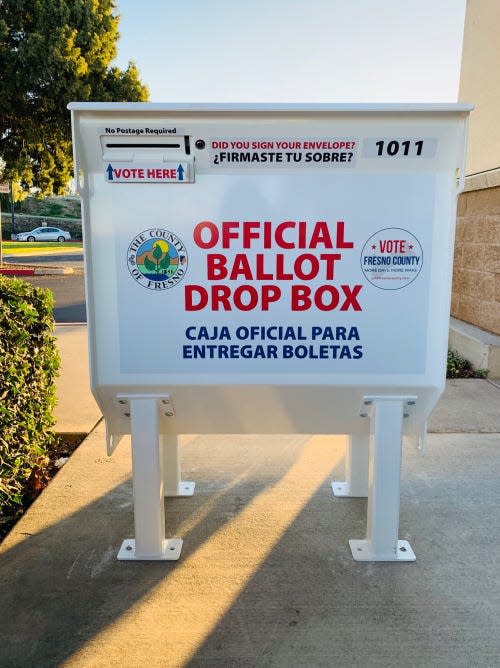 One of the 66 official, secure ballot drop boxes in Fresno County. Voters who want to return their ballot at a drop box should only use official county drop boxes, officials say.