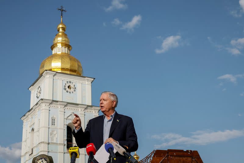 FILE PHOTO: U.S. Senator Graham speaks during an interview with media in Kyiv