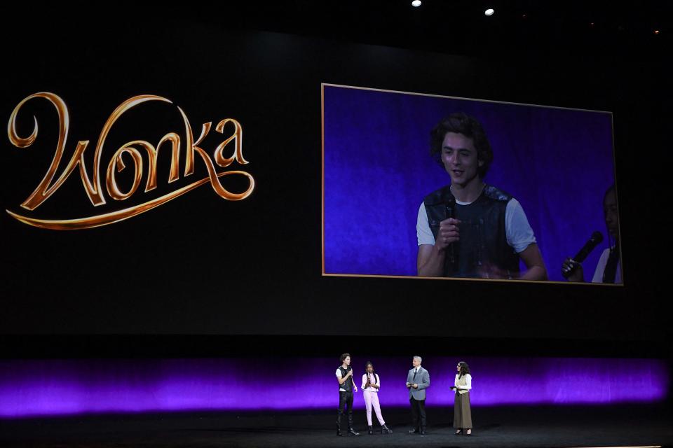 Timothee Chalamet and costar Calah Lane on stage