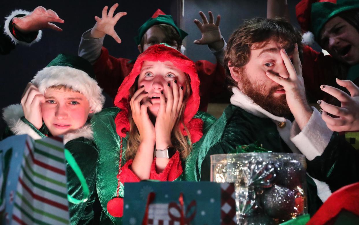 Murfreesboro Little Theater will perform "'Twas the Bite Before Christmas" an original zombie Christmas play by local actress and playwright Catherine Burford. Seen here from left to right Lesloe Joslin as Frosty, Emma Hawkins as Merry and Alex Maynard as Barry are frightened as the Christmas zombies get a little too close for comfort. Performances will be on December 9th, 10th, 16th, and 17th at 7:00pm and December 11th and 18th, at 2:00pm at the Mills-Pate Arts Center, 7120 Old Nashville Highway, in Murfreesboro. The play is PG-13 and contains both adult language and violence. 