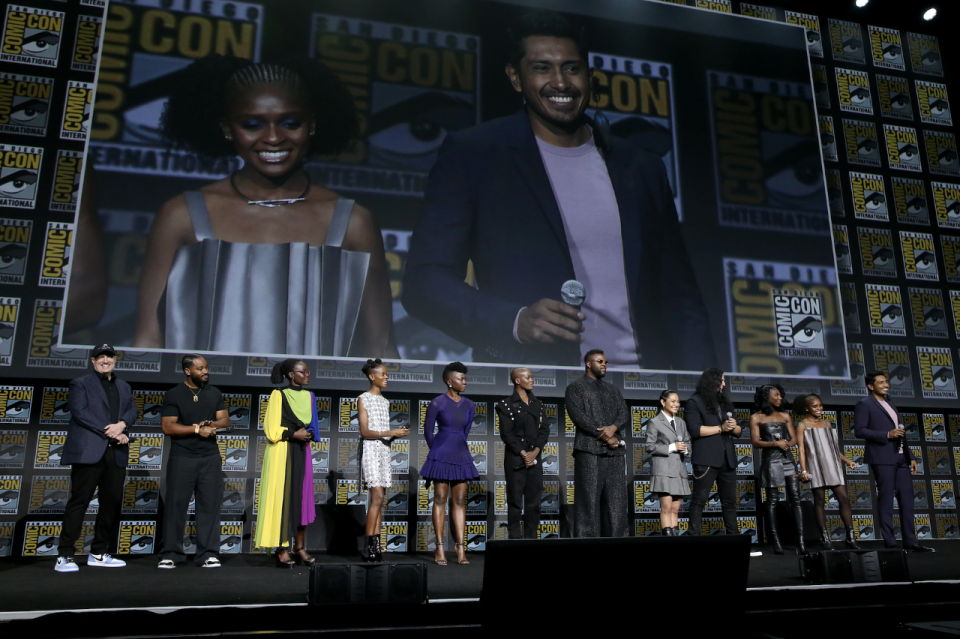 photo of all the Black Panther Wakanda Forever cast together at SDCC 2022