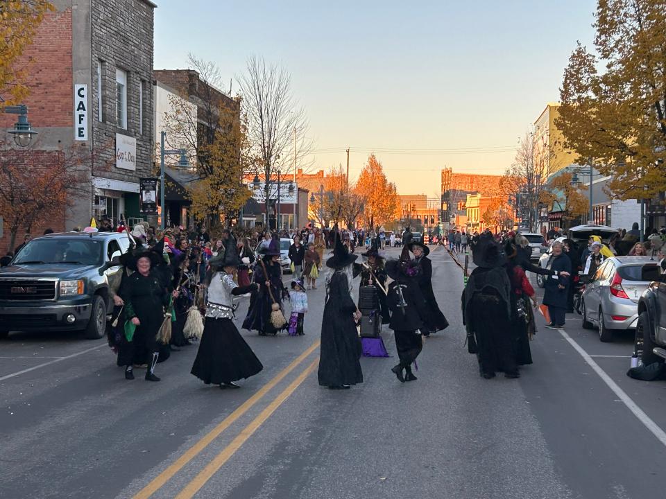 The Wolfshager Hexenbrut Dancing Witches of Sault Ste. Marie performe a dance during the annual Halloween Spooktacular event.