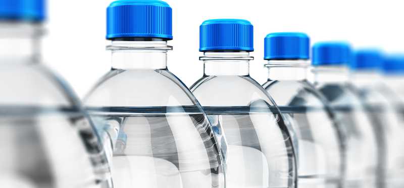 A row of bottled water.