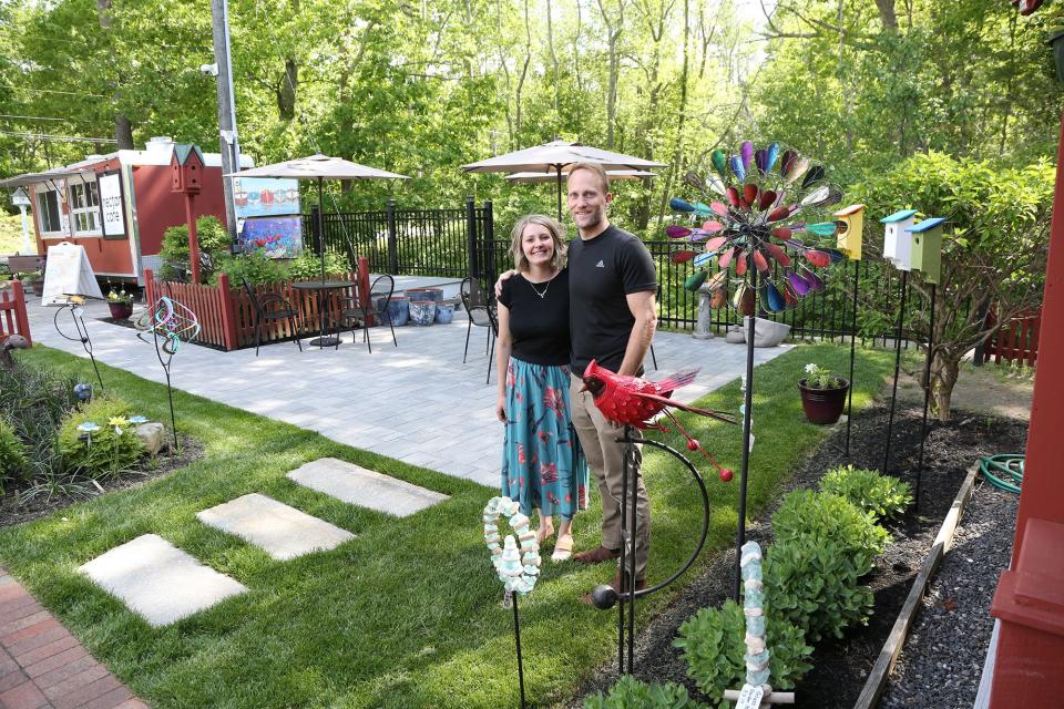 John and Michelle Corgan show off their new patio at Nectar Café at Bell Farm Shops on Route 1 in York.