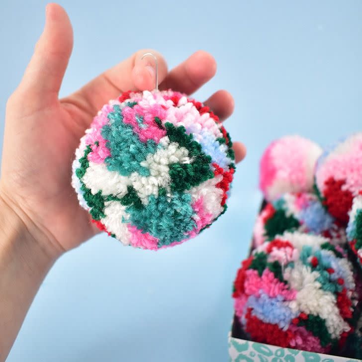 multicolored pom pom diy ornament