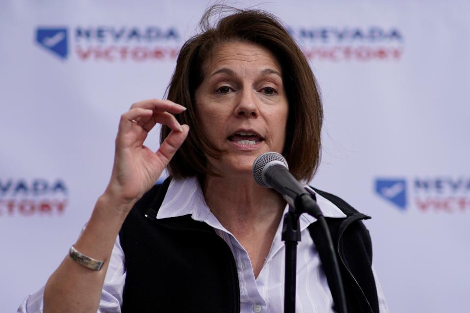 Sen. Catherine Cortez Masto, D-Nev., speaks during a get-out-the-vote rally on Oct. 22 in Las Vegas. Cortez Masto is running against Republican candidate Adam Laxalt.