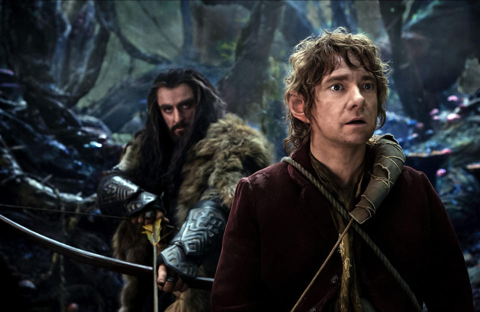 RICHARD ARMITAGE & MARTIN FREEMAN 
Character(s): Thorin Oakenshield, Bilbo Baggins 
Film 'THE HOBBIT: THE DESOLATION OF SMAUG' (2013) 
Directed By PETER JACKSON 
11 December 2013 
SAF23633 
Allstar Collection/NEW LINE CINEMA 
**WARNING** This photograph can only be reproduced by publications in conjunction with the promotion of the above film. A Mandatory Credit To NEW LINE CINEMA is Required. For Printed Editorial Use Only, NO online or internet use.
