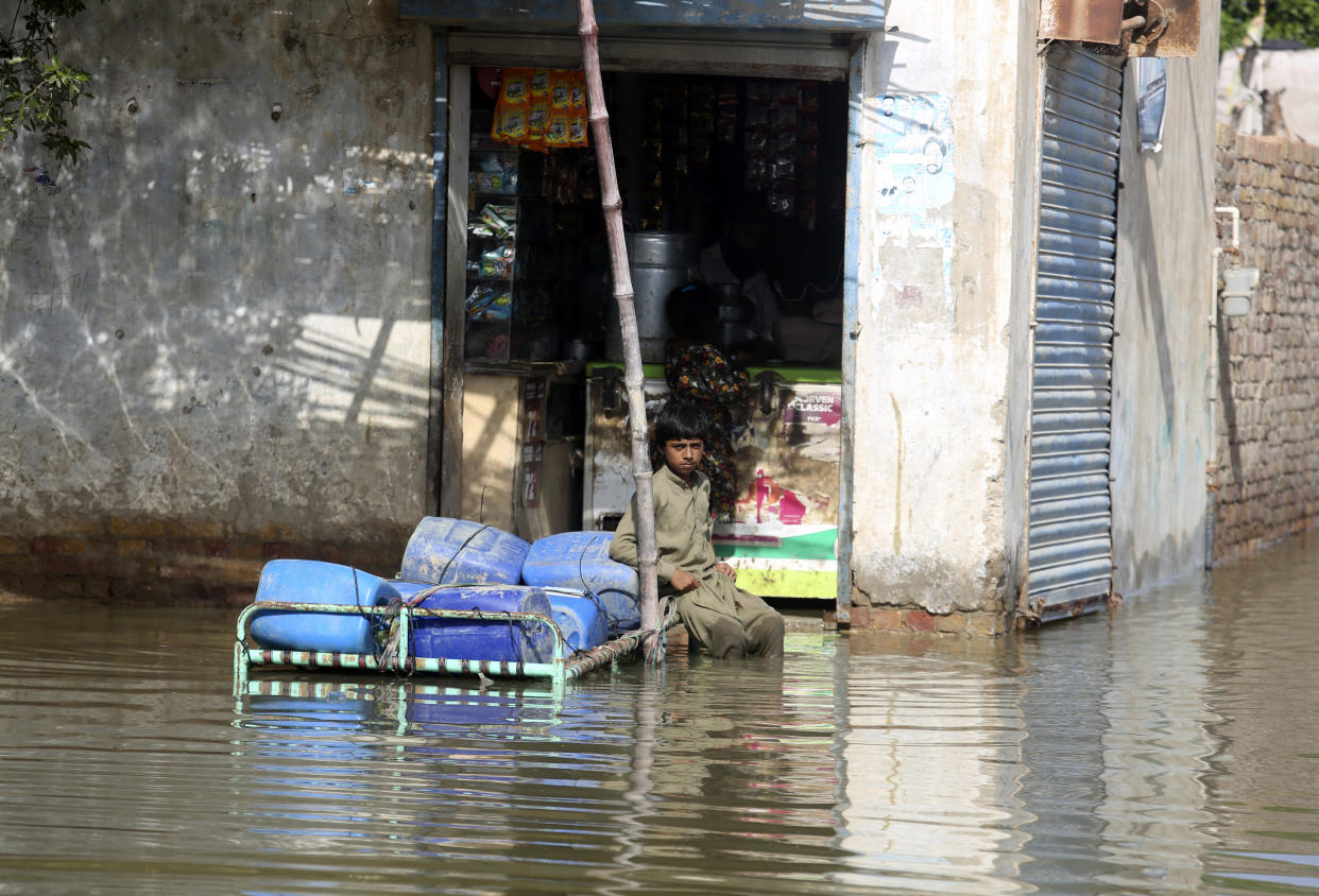 A victim of flooding in Jaffarabad, Pakistan