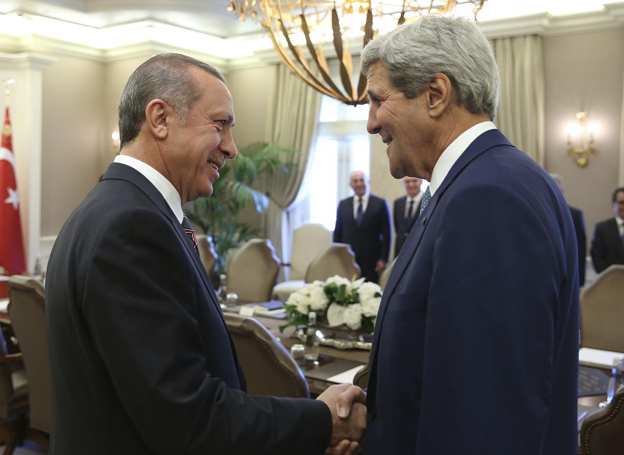 U.S. Secretary of State John Kerry and Turkey's President Tayyip Erdogan at a meeting in Ankara.
