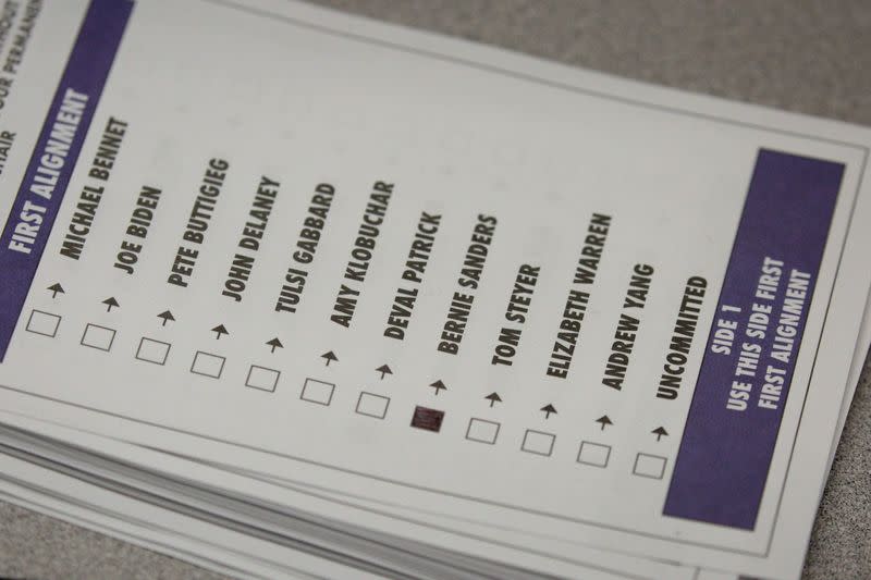 Preference cards are seen at a Nevada Caucus voting site at Coronado high school in Henderson