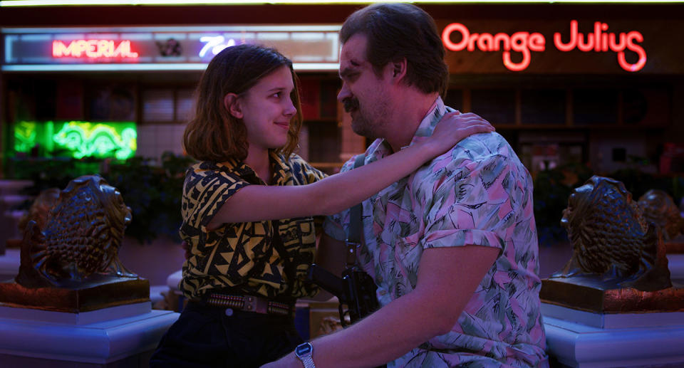 Millie Bobby Brown and David Harbour in the third series of Stranger Things (Netflix)