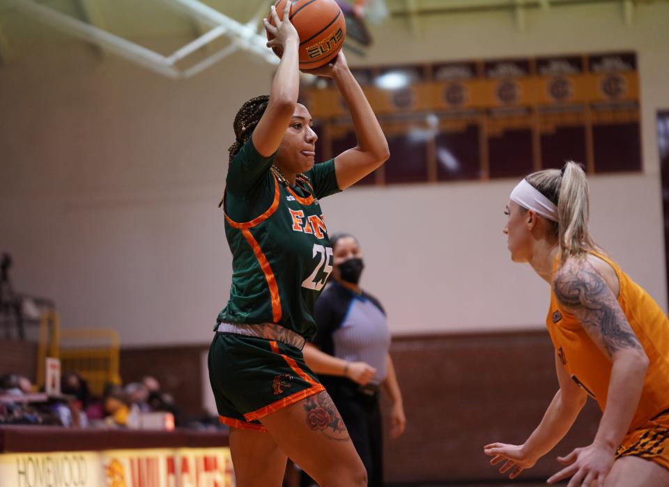 FAMU guard Caylan Jones looks to make a pass during a game versus Bethune-Cookman on Monday, Jan. 3, 2021. Jones is a native of Tallahassee and a graduate of North Florida Christian School.