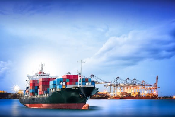 Cargo ship loaded with shipping containers.