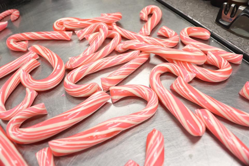 Candy canes being made at Lofty Pursuits for the holidays.
