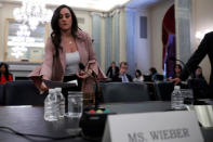 Olympic gymnast Jordyn Wieber arrives to testify at a Senate Commerce subcommittee hearing entitled "Olympic Abuse: The Role of National Governing Bodies in Protecting Our Athletes" on Capitol Hill in Washington, U.S., April 18, 2018. REUTERS/Aaron P. Bernstein