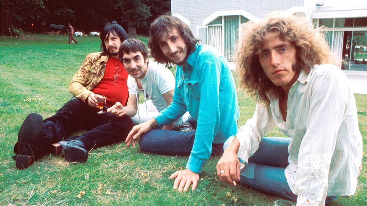  The Who pose for a press call, July 1971, Surrey, United Kingdom, John Entwistle, Keith Moon, Pete Townshend, Roger Daltrey. 