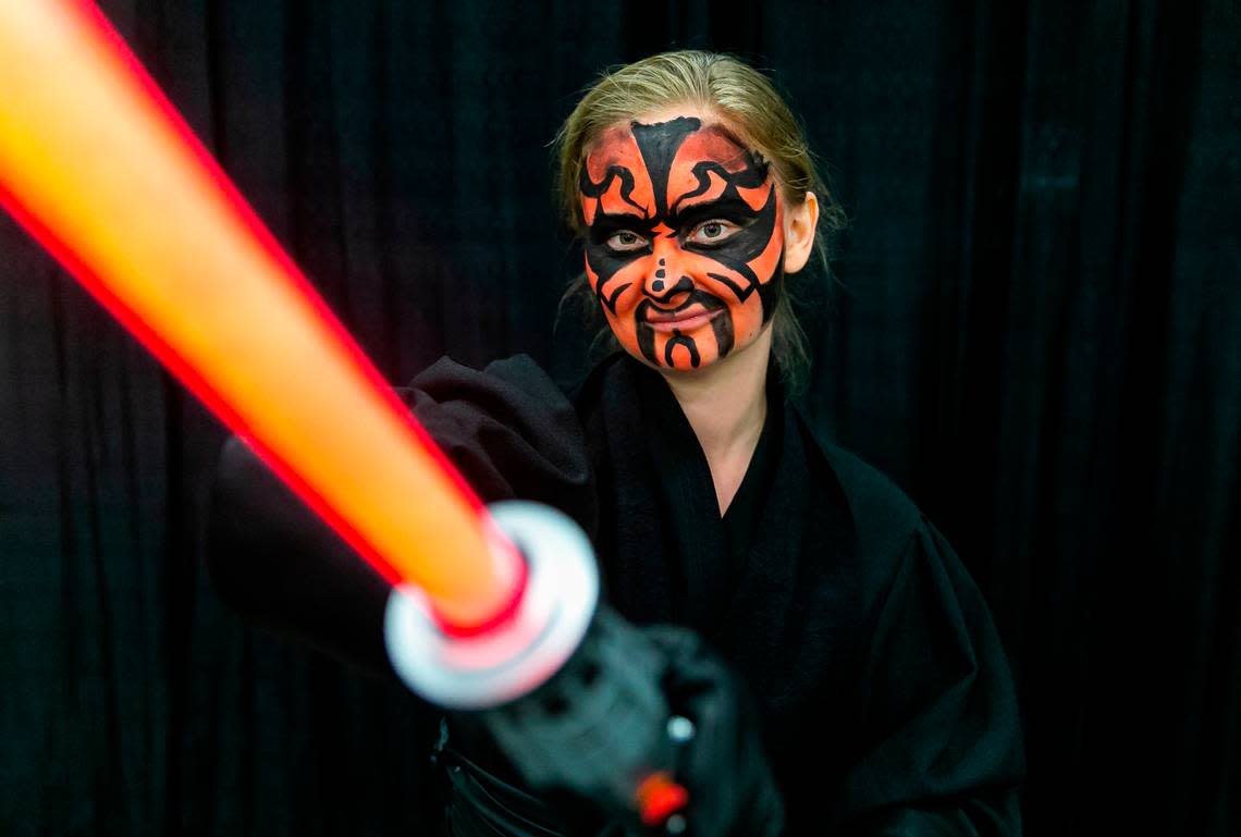 Tina Kanstrup cosplays as Darth Maul from the “Star Wars” universe during Florida Supercon.