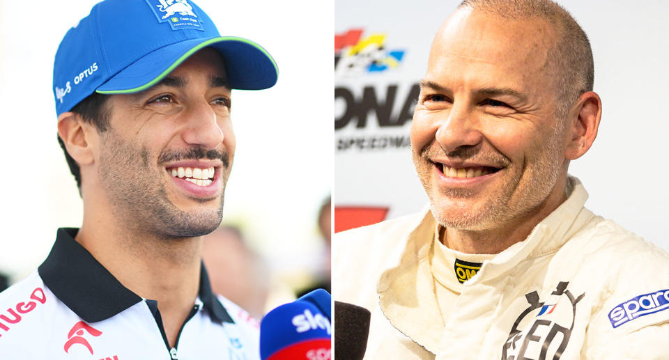 Pictured right to left, former F1 world champion Jacques Villeneuve and Daniel Ricciardo.