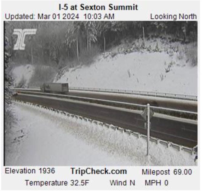 Snow is forecast for parts of Interstate 5 over the weekend including Sexton Summit in southern Oregon.