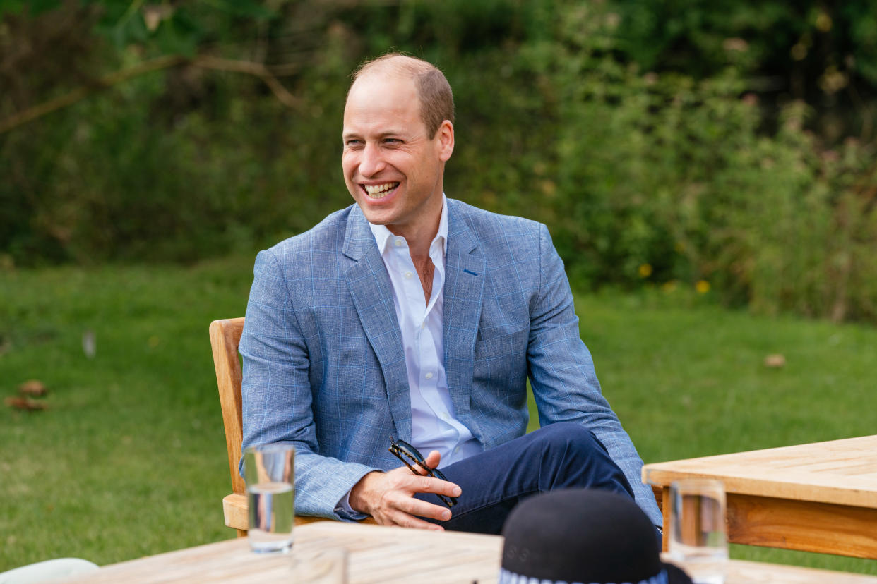SANDRINGHAM, UNITED KINGDOM - JULY: In this undated handout photo issued on July 23, 2020 by Kensington Palace, Prince William, Duke of Cambridge speaks to four representatives from organisations which will benefit from the Royal Foundation's £1.8 Million fund to support frontline workers and the nation's mental health at the Sandringham Estate in Sandringham, United Kingdom. (Photo by Kensington Palace via Getty Images)