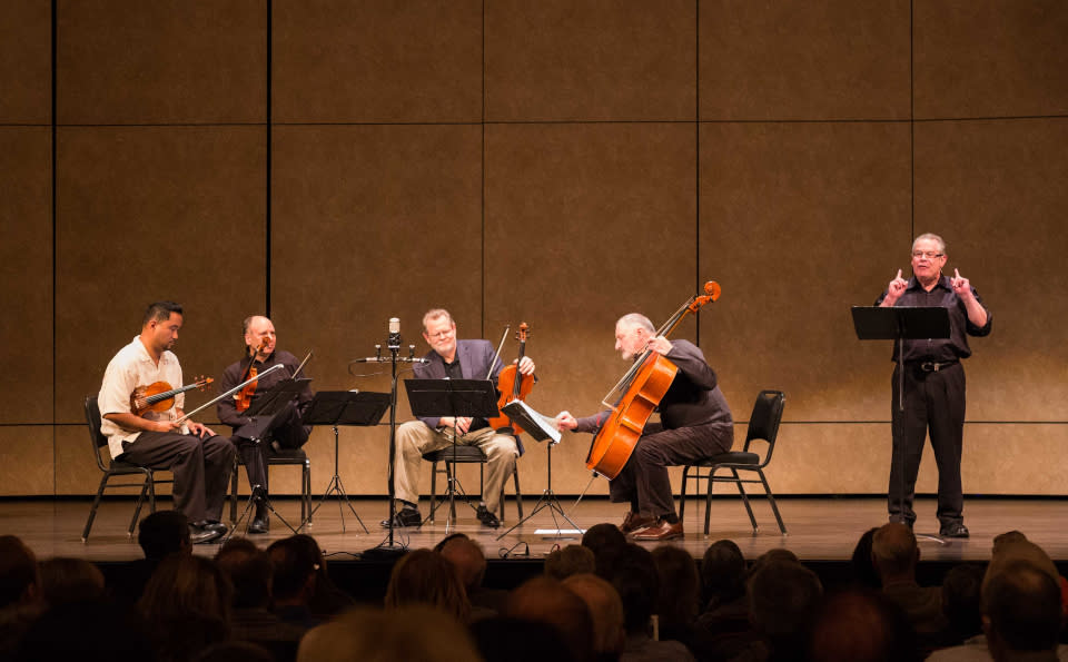 Robert Greenberg (right) and the Alexander String Quartet.