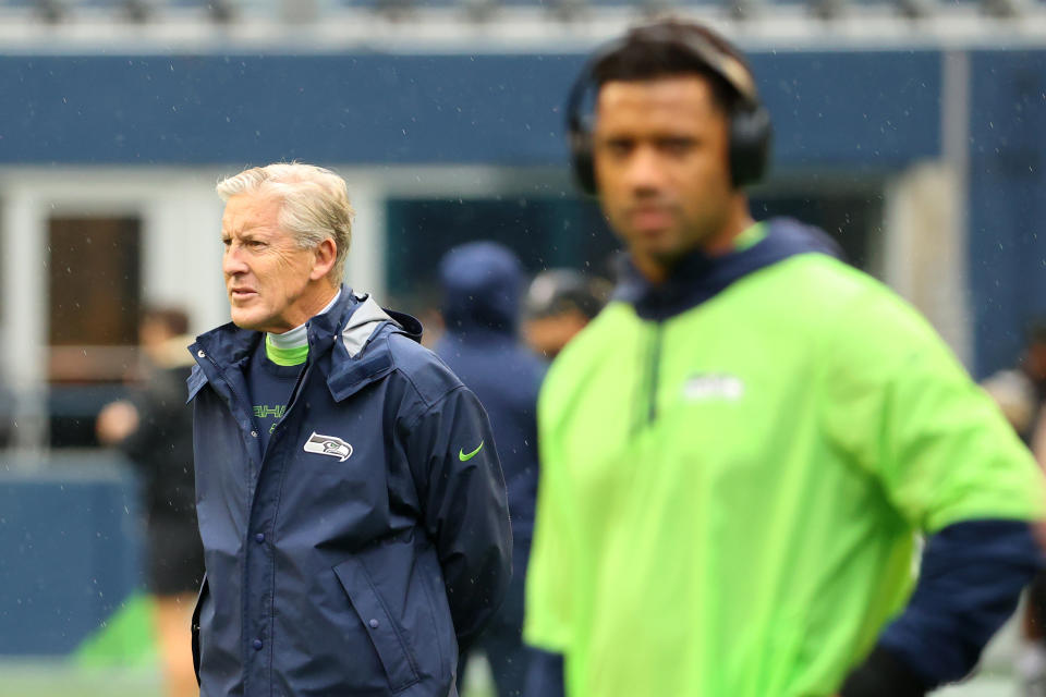 It doesn't seeem like Russell Wilson will be a Seahawk much longer. Pete Carroll should probably join him in leaving. (Photo by Abbie Parr/Getty Images)