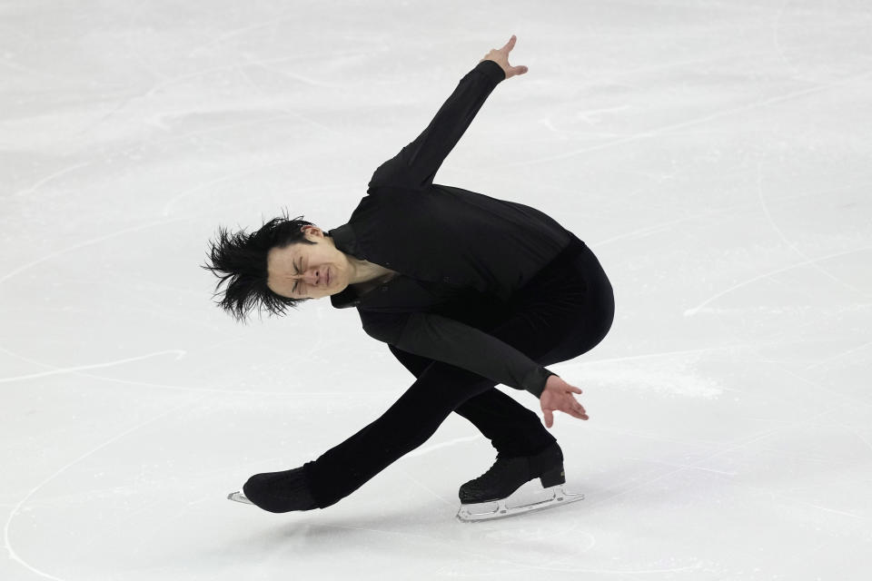 Japan's Yamamoto Sota competes in the men's short program during the figure skating Grand Prix finals at the Palavela ice arena, in Turin, Italy, Thursday, Dec. 8, 2022. (AP Photo/Antonio Calanni)