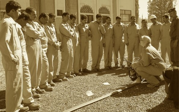 Teaching firefighters in Yemen. - Credit: Courtesy of Meg Smaker.