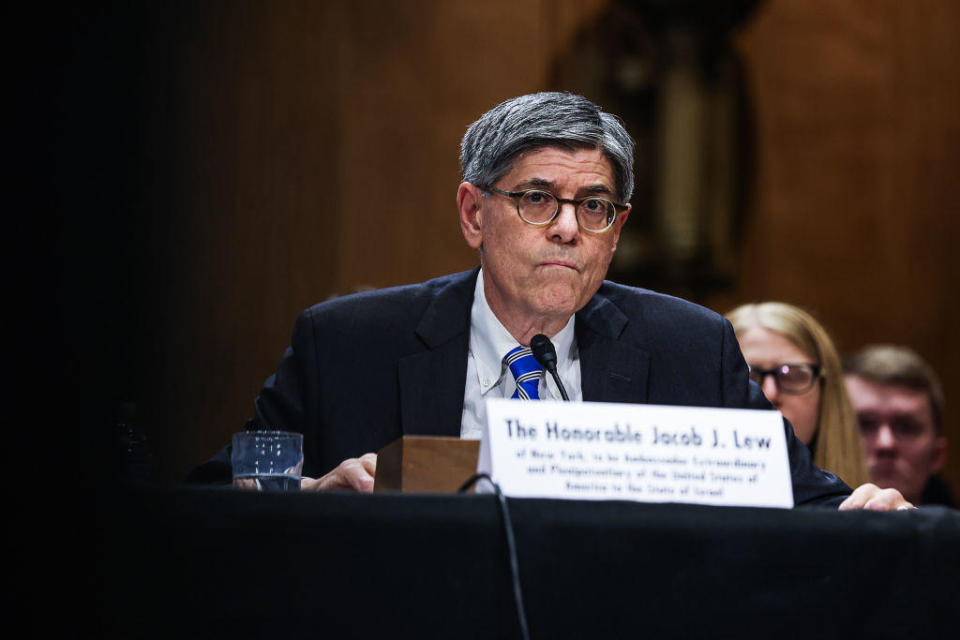 Jack Lew testifies during his Senate Foreign Relations Committee nomination hearing to be the U.S. ambassador to Israel on Wednesday, Oct. 18, 2023. / Credit: Valerie Plesch/Bloomberg via Getty Images