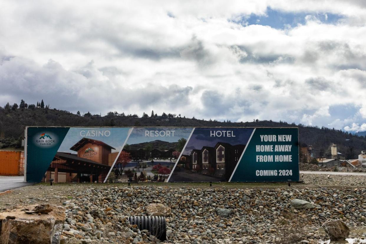 Renderings on a billboard show a planned casino expansion
