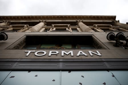 Topman store front is seen in central London, owned by Arcadia Group, in London