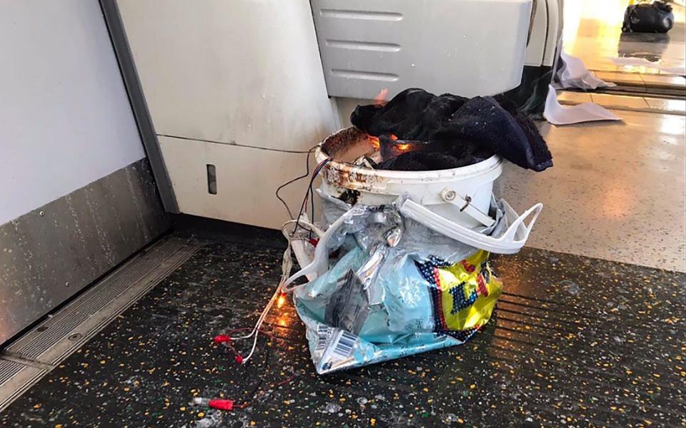 A homemade bomb partially detonated in a tube train on Friday (Picture: Met Police)